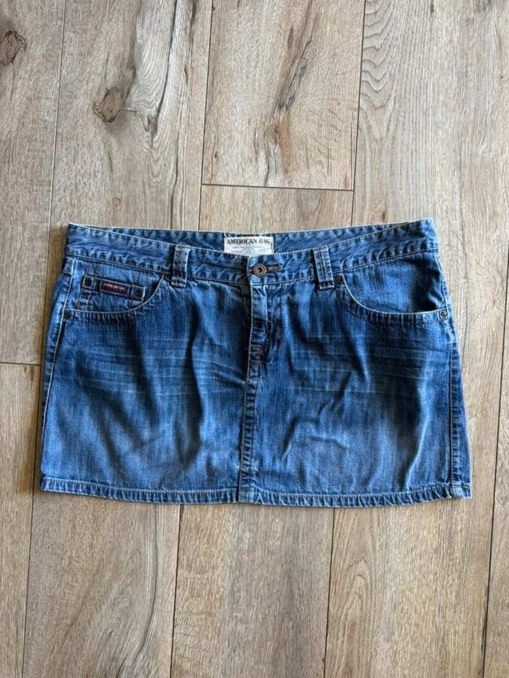 90s Vintage American Rag Low Rise Cargo Snap Pocket Mini Denim Skirt Size 12/13